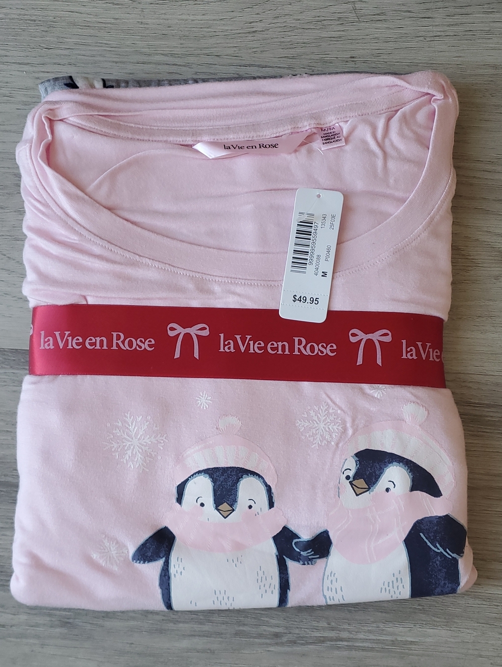 Size M - Pink And Grey Cute Winter Penguin Pajama Set - La Vie En Rose